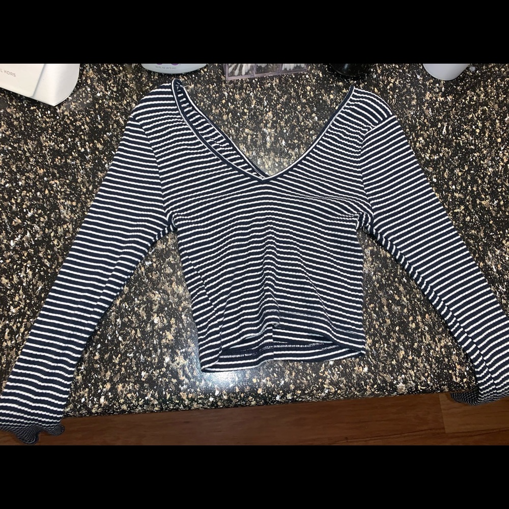 Striped long sleeve crop top
